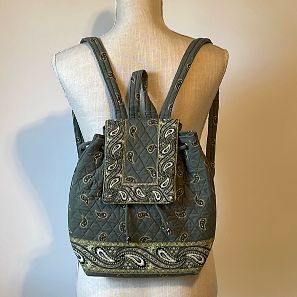 Olive Green/White Paisley Quilted Vera
Bradley Inspired Backpack - Picture 1 of 16